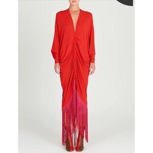 SILVIA TCHERASSI Rosalyn Dress Rouge Red Fringe
